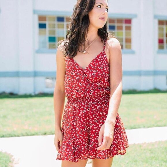 Trixxi Red Cheetah Animal Print Romper Small - Picture 2 of 11